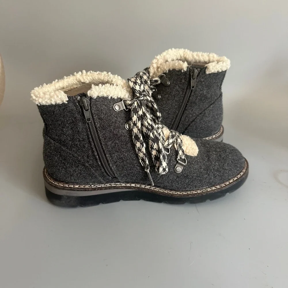 Madden NYC Womens Grey Felt Faux Shearling Hiker Ankle Boots Size‎ 9 Houndstooth
